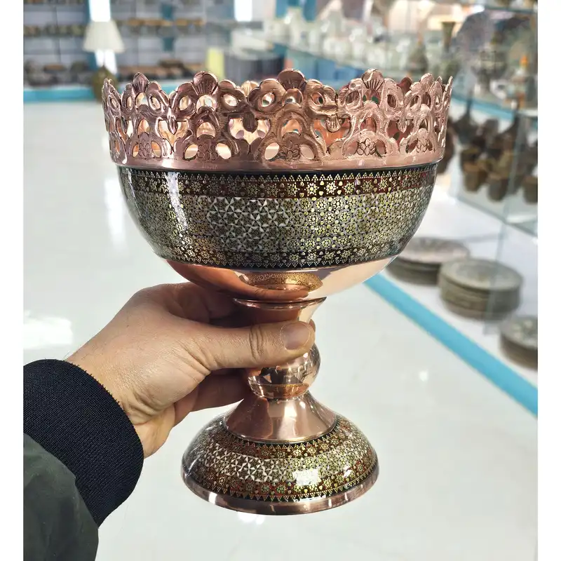 آجیل خوری خاتم کاری مسی مدل شاهکار کد g20