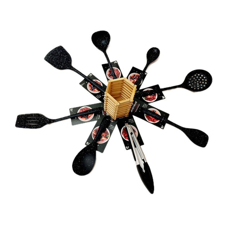 سرویس کفگیر 8 پارچه شنگیا مدل سیلیکونی کد New 8-2 به همراه استند