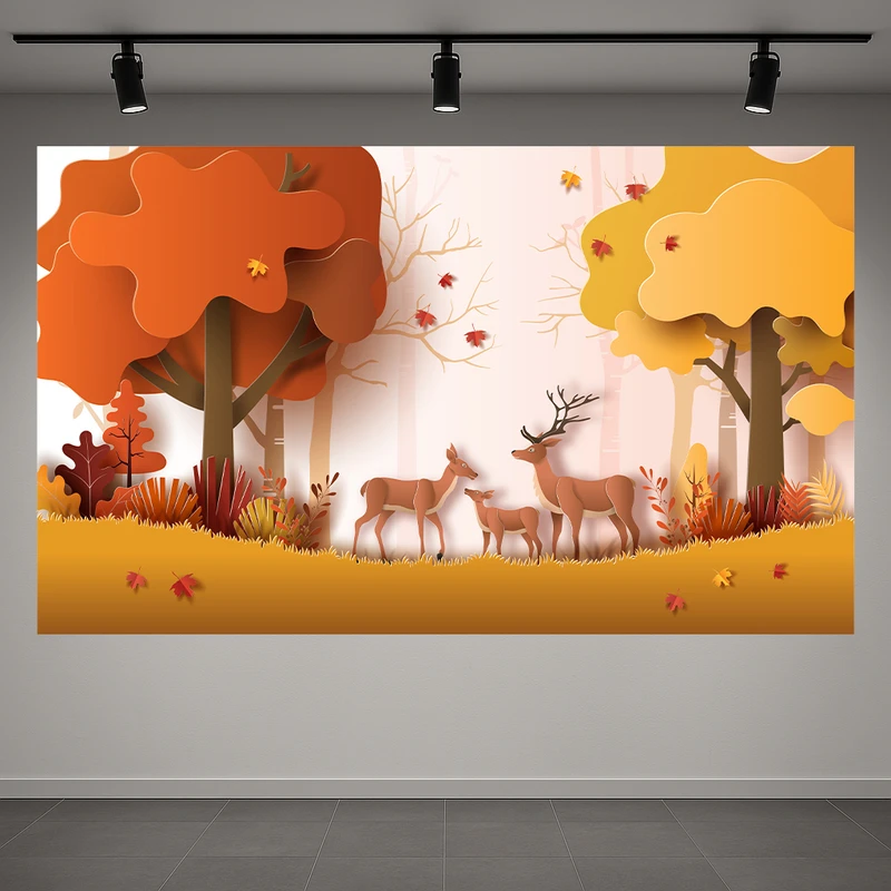 پوستر پارچه ای طرح مخمل جنگل پاییزی مدل گوزن کد AR3059622