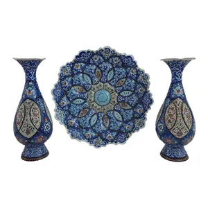 ست گلدان و بشقاب میناکاری کد S1029 مجموعه 3 عددی