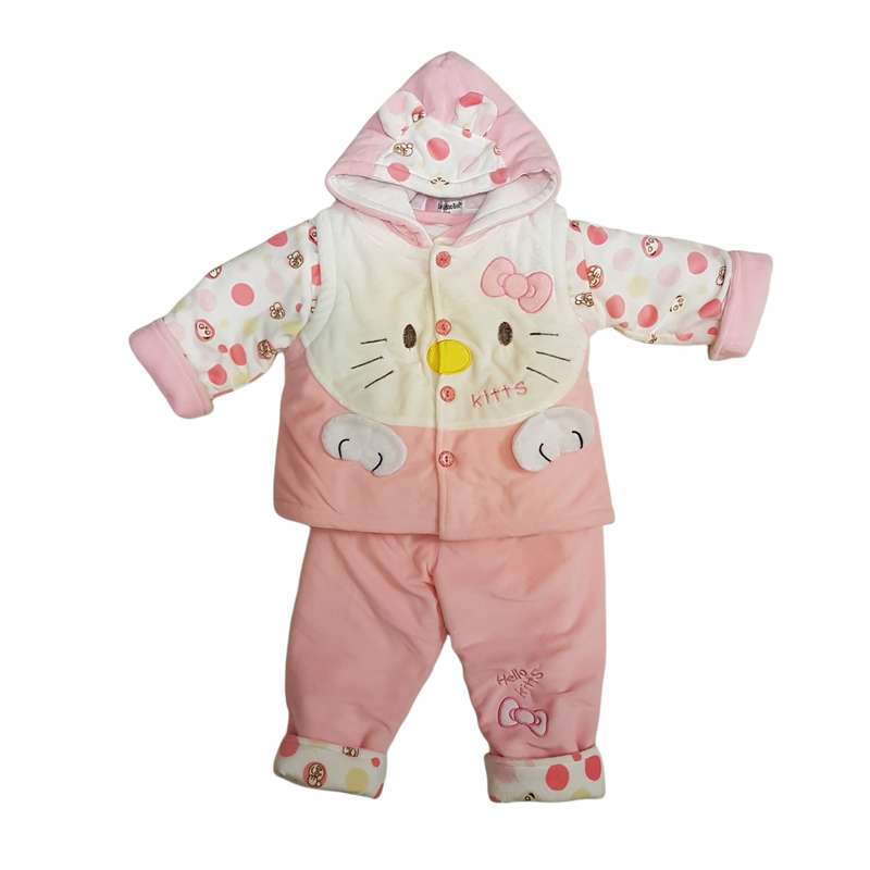 ست کاپشن و شلوار نوزادی طرح کیتی مدل ASH406 رنگ صورتی