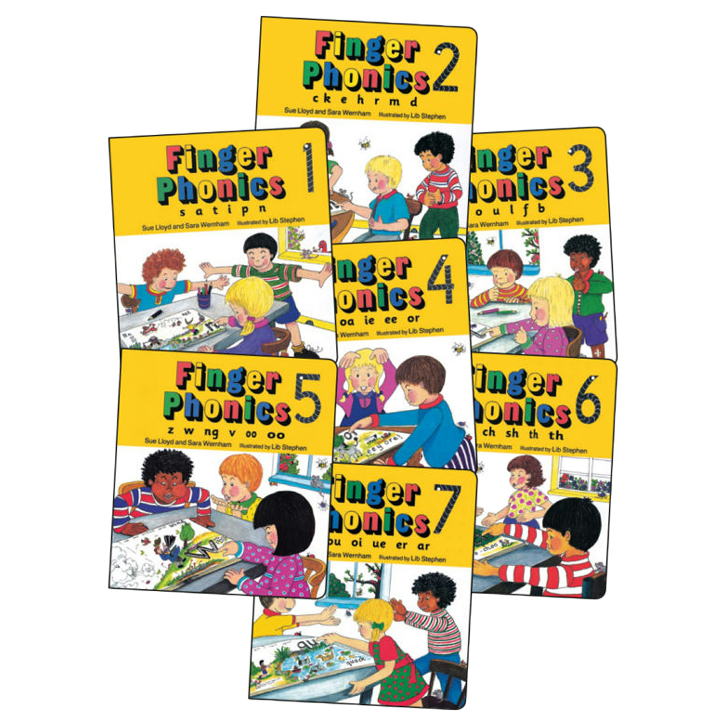 洋書 (Jolly phonics) Finger Phonics 1-7 set Finger Phonics Set of Books 1-7 w/ Print Ltrs
