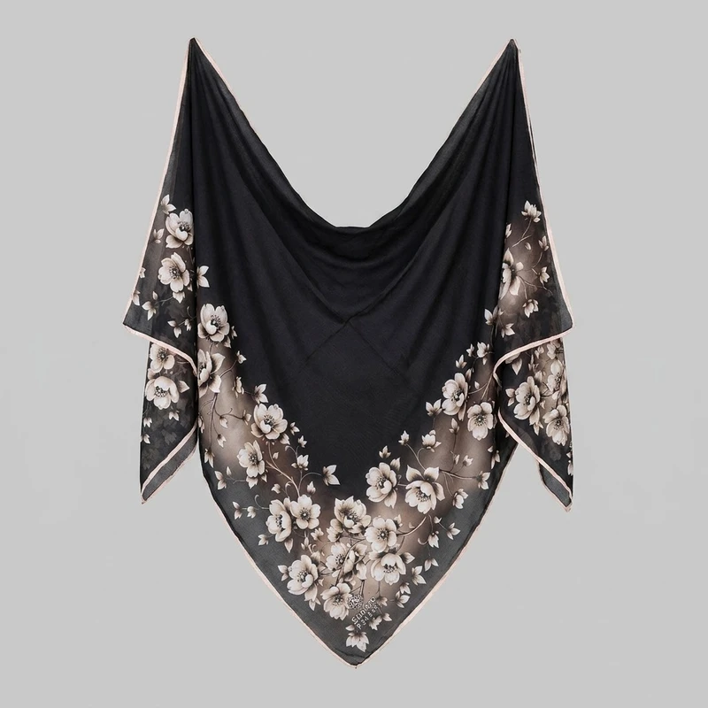 روسری  کرپ حریر زنانه مدل گل‌دار  ۱۴۰*۱۴۰