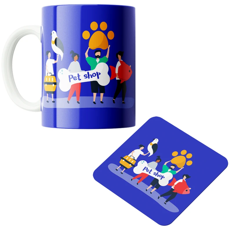 ماگ پاد آفرین مدل دامپزشک پت شاپ حامی حیوانات کد PZ493 به همراه زیرلیوانی