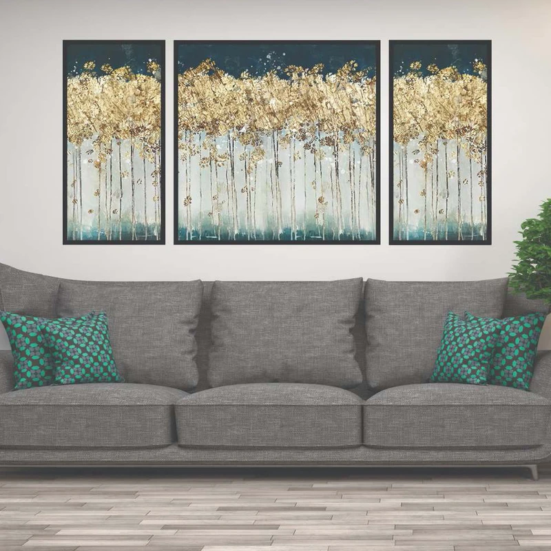 تابلو بکلیت طرح مدرن دیجیتال آرت مدل B-2074 فریم مشکی مجموعه 3 عددی