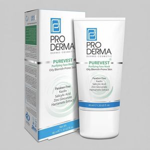 ماسک پاکسازی پوست صورت پرودرما مدل PUREVEST حجم 40 میلیلیتر مناسب پوست مختلط با خاصیت حذف سلولهای مرده، جذب چربی اضافه، کاهش براقی، بازکننده منافذ، رفع جوشهای سرسیاه و سرسفید و جلوگیری از تکثیر باکتریهای مولد جوش