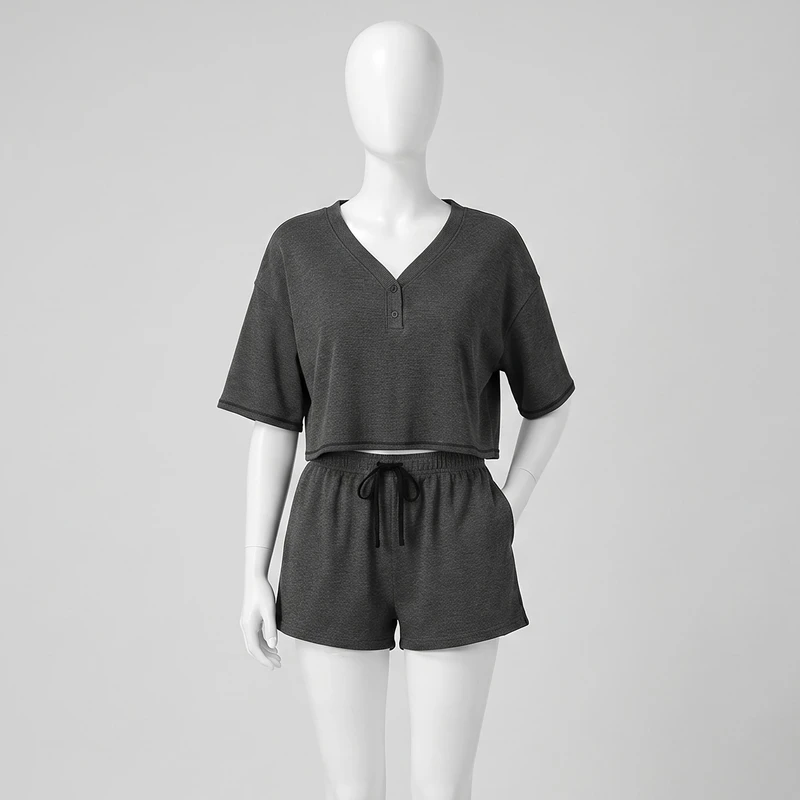 ست تی‌شرت آستین کوتاه و شلوارک راحتی زنانه مدل 040102 