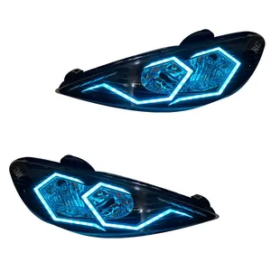 چراغ جلو خودرو گروه پژوهش صنعت مدرن مدل Spider مولتی کالر مناسب برای پژو 206 بسته دو عددی