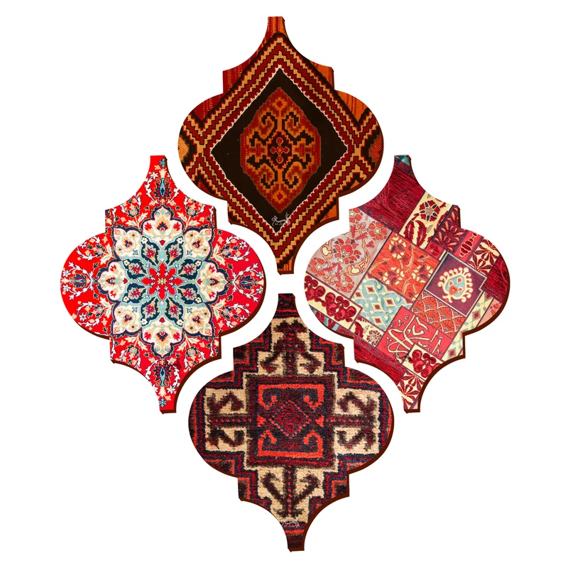 زیر لیوانی مدل فرش و گلیم مجموعه 4 عددی