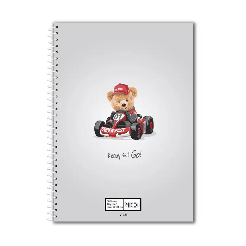 دفتر مشق 60 برگ ویکدی مدل خرس تدی و ماشین مسابقه ای