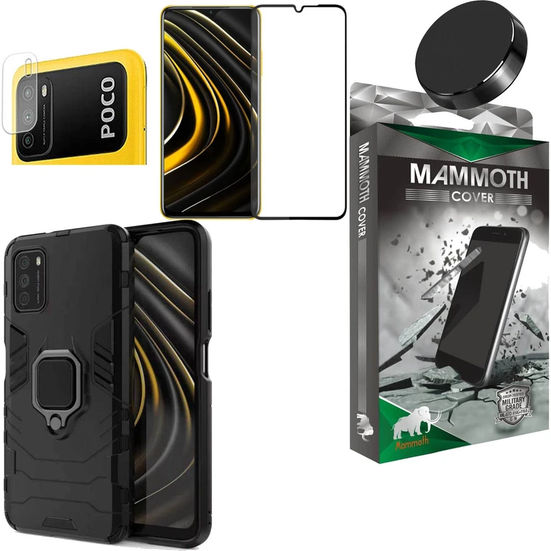 کاور ماموت مدل M-GHB-BNDL مناسب برای گوشی موبایل شیائومی Poco M3 به همراه محافظ صحه نمایش و محافظ لنز و پایه نگهدارنده آهنربایی
