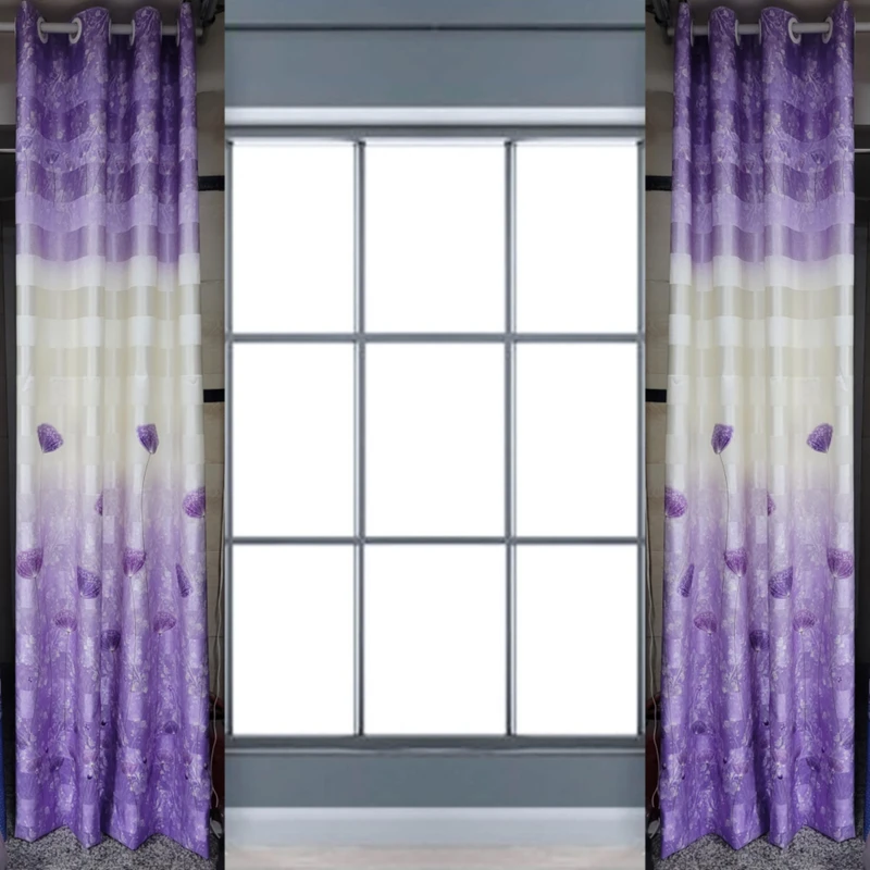 پرده پانچ مدل ساتن طرح گل قاصدک سایز 140×275 سانتی متر مجموعه دوعددی