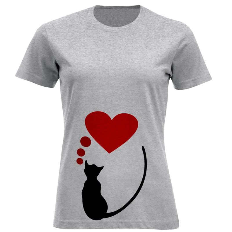 تی شرت آستین کوتاه زنانه مدل گربه و قلب 673