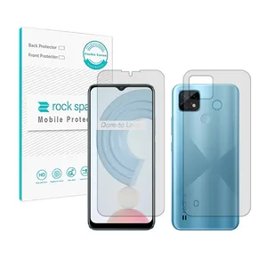 Rockspace HyGEL model transparent screen protector suitable for Realme C21 mobile phone along with the back of the phone