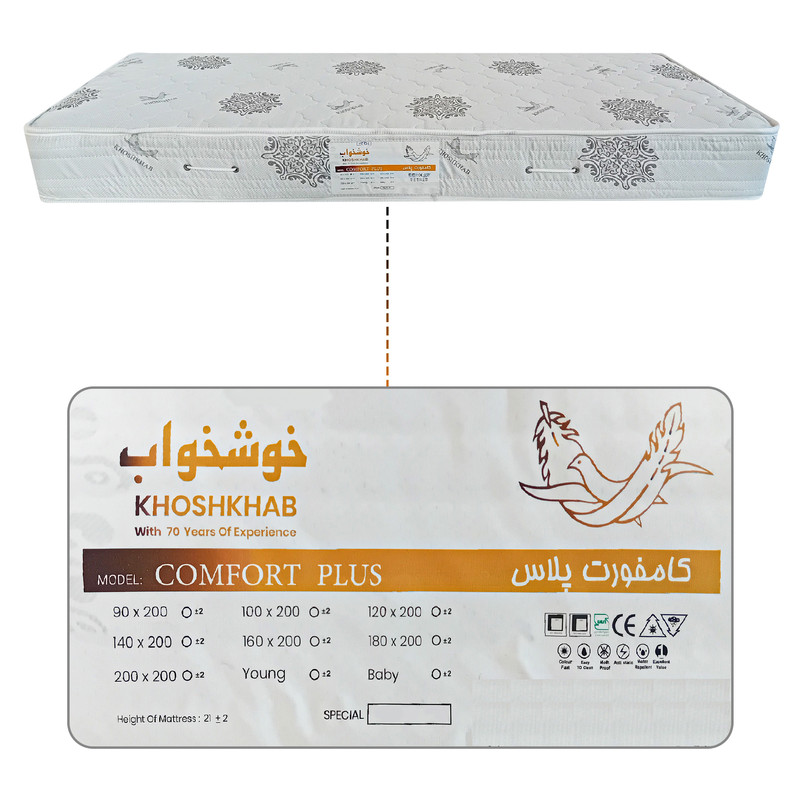تشک فنری خوشخواب مدل کامفورت پلاس یکنفره سایز 90×200 سانتی متر 