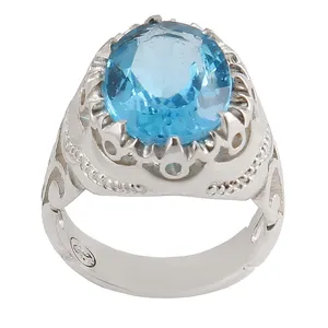 انگشتر نقره مردانه بازرگانی میلادی مدل سنگ توپاز رکاب دست ساز کلاسیک کد AM_2838