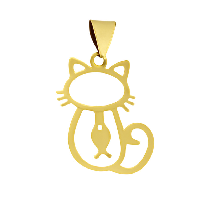 آویز گردنبند طلا 18 عیار زنانه گالری قو طلایی طرح گربه با کراوات ماهی