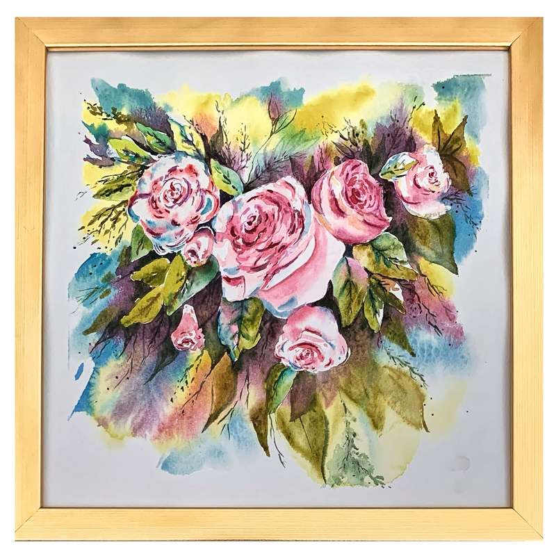 تابلو نقاشی آبرنگ طرح باغ گلهای رز