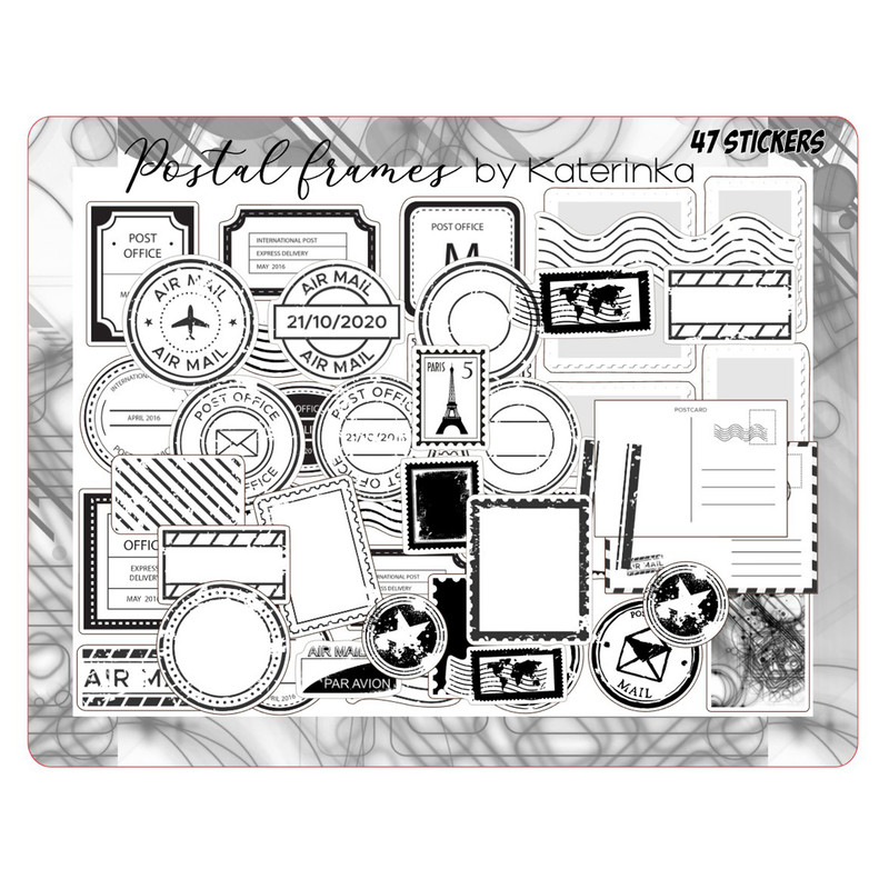 برچسب کاترینکا طرح برش خورده بولت ژورنال و اسکرپ بوک مدل Postal frames بسته 47 عددی