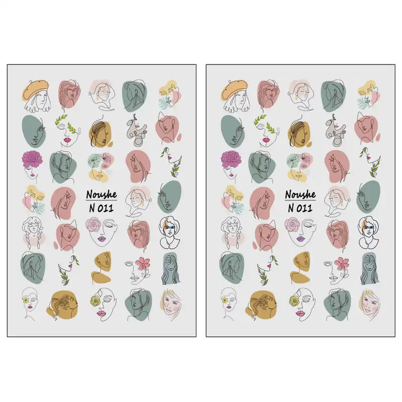 برچسب لنز ناخن مدل چهره کوبیسم کد N011 مجموعه 2 عددی