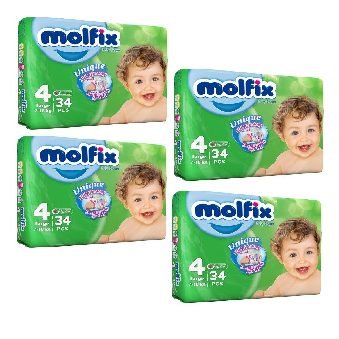 پوشک بچه مولفیکس سایز 4 کد PK04434 بسته 34 عددی مجموعه 4 عددی
