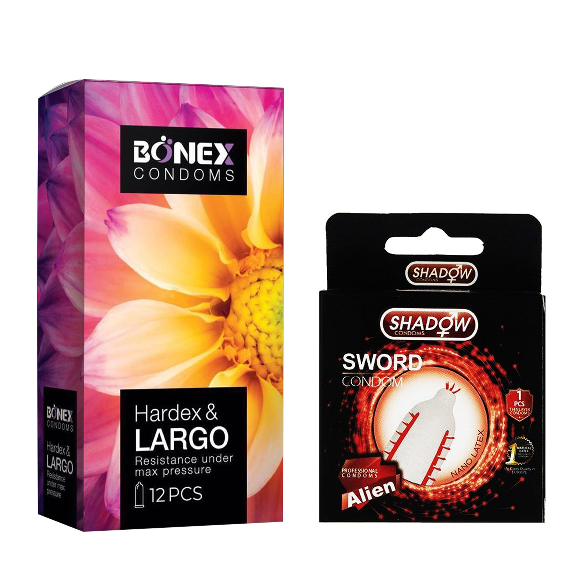 کاندوم بونکس مدل Hardex & Largo بسته 12 عددی به همراه کاندوم شادو مدل Sword