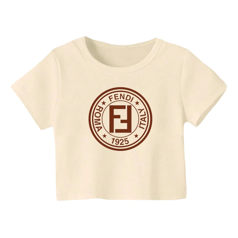 کراپ‌ تی‌شرت آستین کوتاه زنانه مدل لوگو‌ کد 14