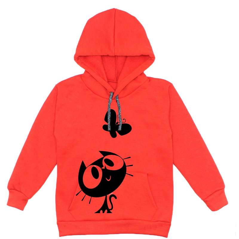 هودی دخترانه مدل گربه و پروانه A15 رنگ قرمز