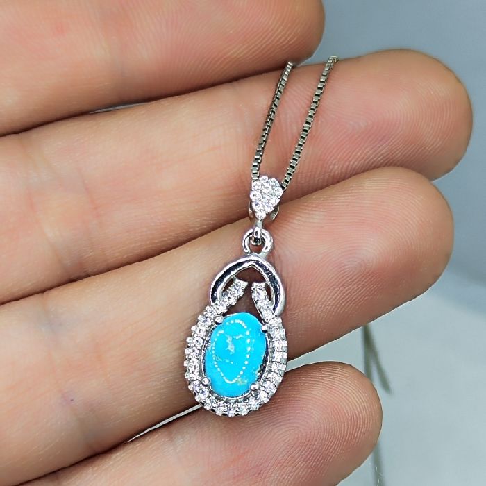 گردنبند نقره زنانه مدل سنگ فیروزه نیشابور آبکاری رادیوم کد 550 -  - 3