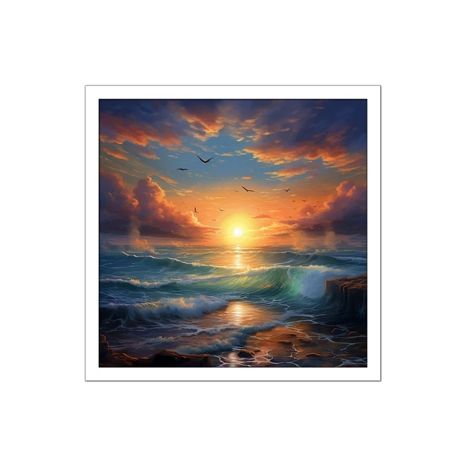 تابلو نوری بکلیت طرح امواج دریا و غروب مدل W-MID-15804