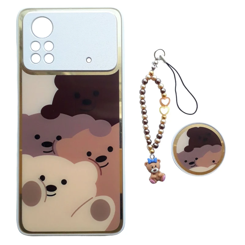 کاور طرح خرسی کد A11571 مناسب برای گوشی موبایل شیائومی Poco M4 Pro 4G به همراه پایه نگهدارنده و بند آویز