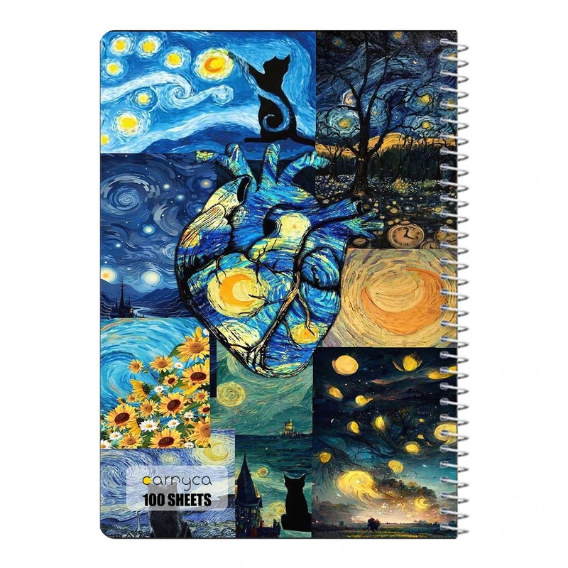 دفتر شطرنجی 100 برگ سیمی کارنیکا طرح شب پرستاره فانتزی ون گوگ Fantasy Starry Night Van Gogh کد 82289