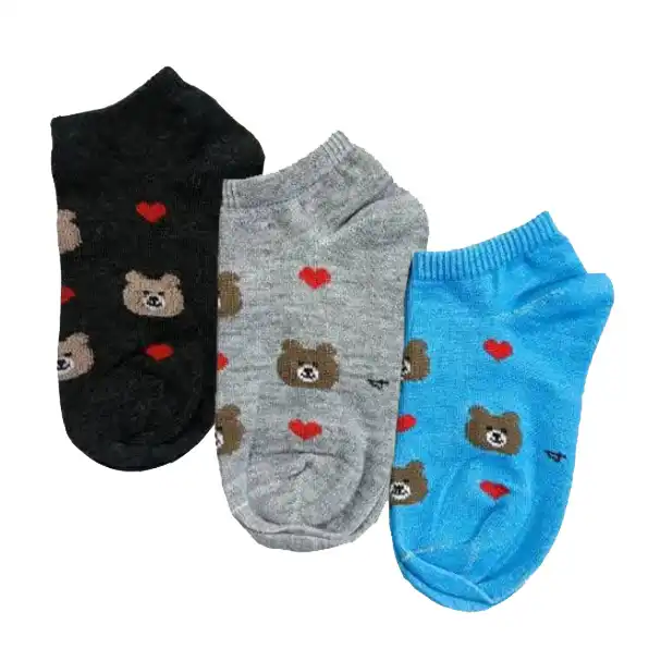 جوراب ساق کوتاه پسرانه مدل تدی قلبی مجموعه 3 عددی