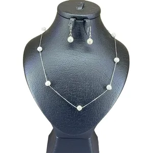 نیم ست نقره زنانه مدل مروارید پرورشی کد 75400