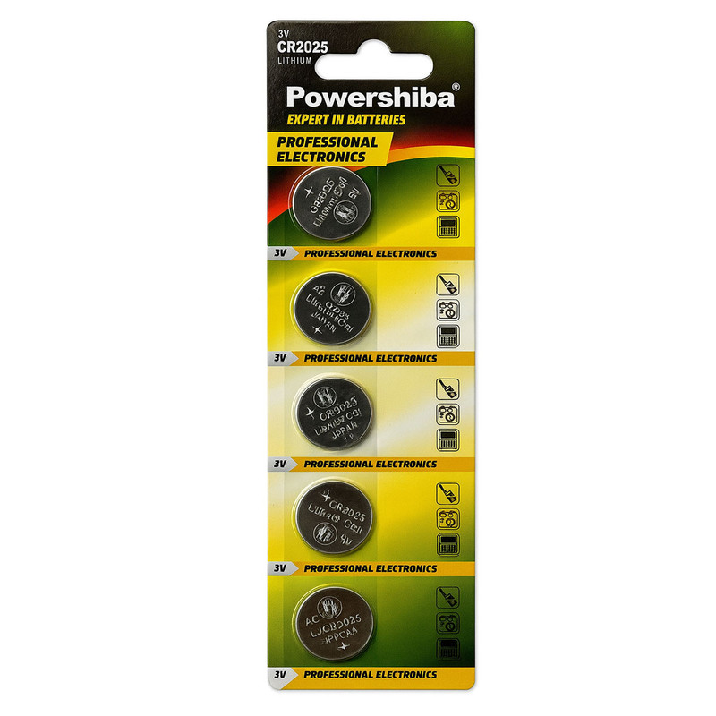 باتری سکه ای پاور شیبا مدل CR2025 بسته ۵ عددی