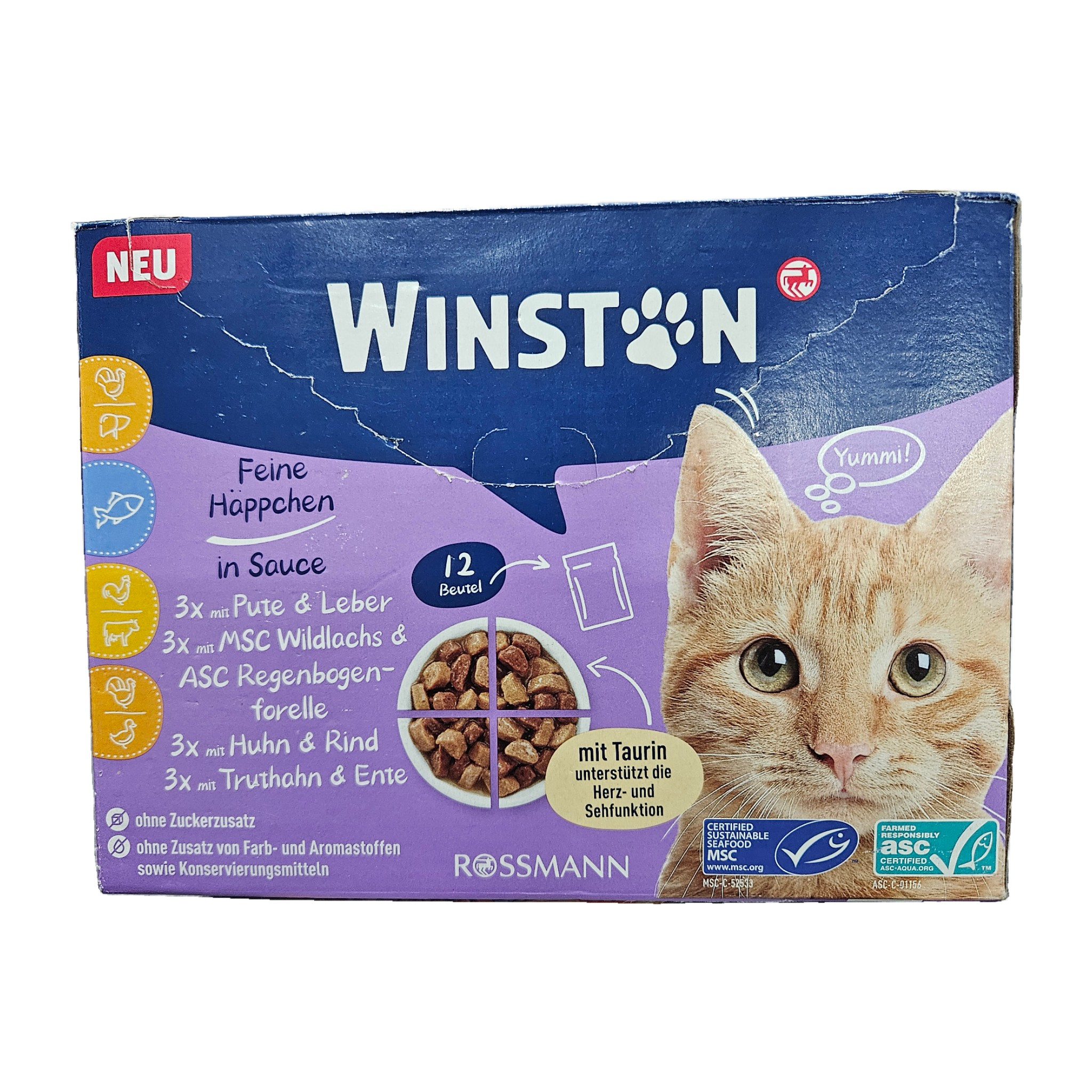 پوچ گربه بالغ وینستون مدل مولتی پک طعم ماهی، بوقلمون، اردک، گوشت گاو، مرغ وزن 1200 گرم