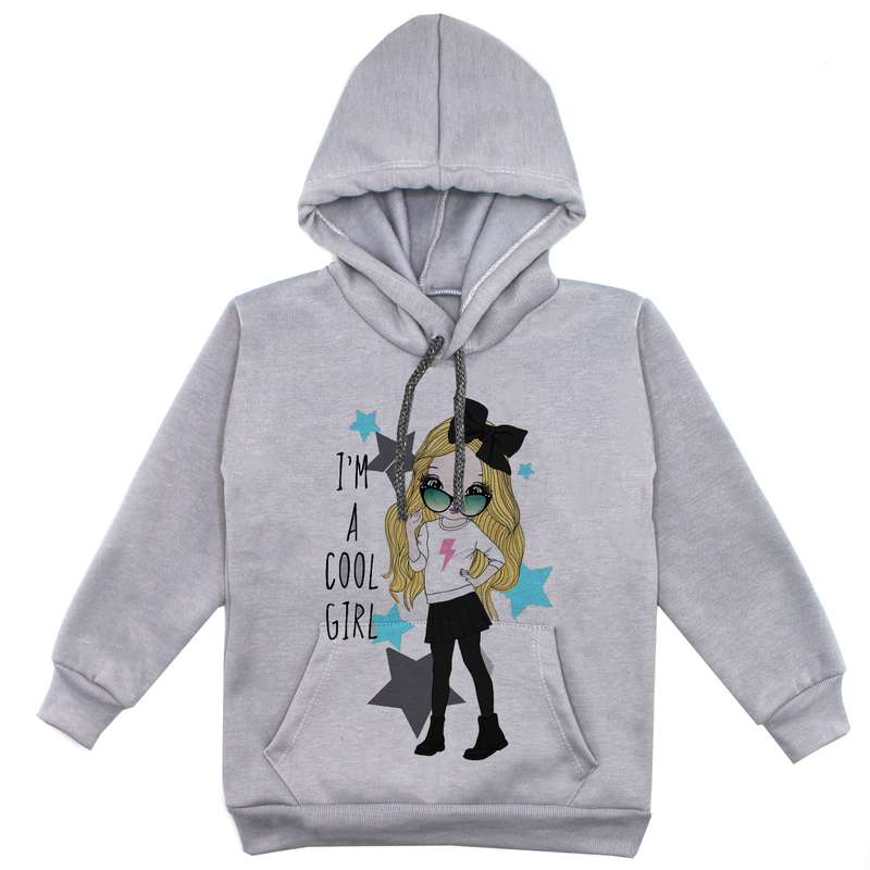 هودی دخترانه مدل دخترعینکی F66 رنگ طوسی