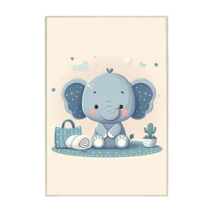 فرش ماشینی 1000 شانه زمینه کرم حاشیه طوسی اورکوم مدل نانو چاپ بدون پرز طرح اتاق کودک کد kids.9017.01