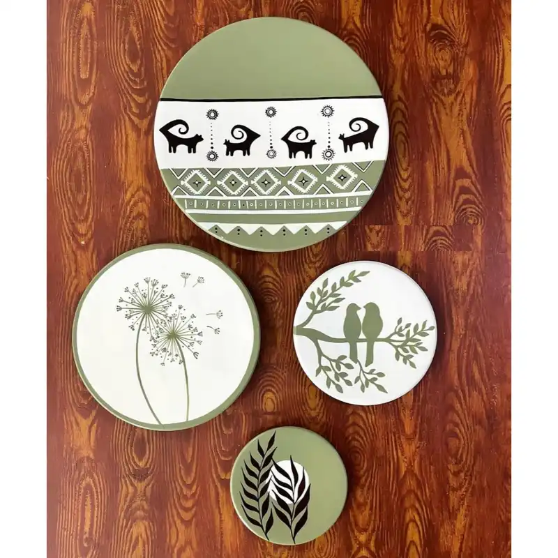 بشقاب دیوارکوب سفالی طرح مینیمال مجموعه 4 عددی