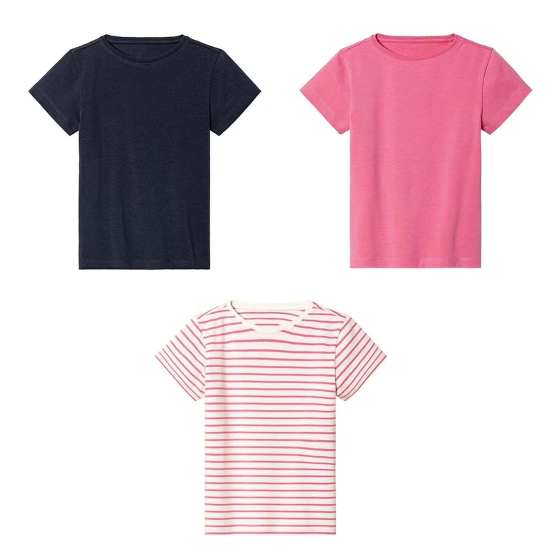 تی‌شرت آستین کوتاه دخترانه لوپیلو مدل راه راه کد 2025 مجموعه 3 عددی
