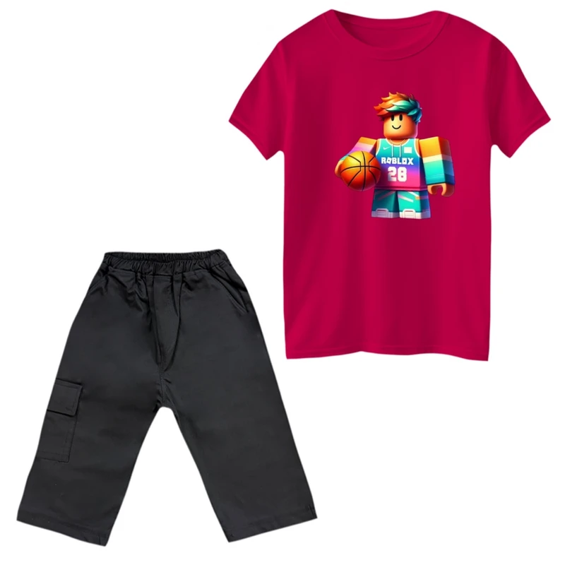 ست تی‌شرت و شلوارک پسرانه مدل روبلاکس کد 20 رنگ سرخابی