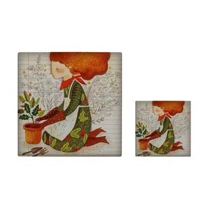  کاشی کارنیلا طرح دختر باغبان و گلدان گل مدل لوحی آویز کد kla26 مجموعه 2 عددی