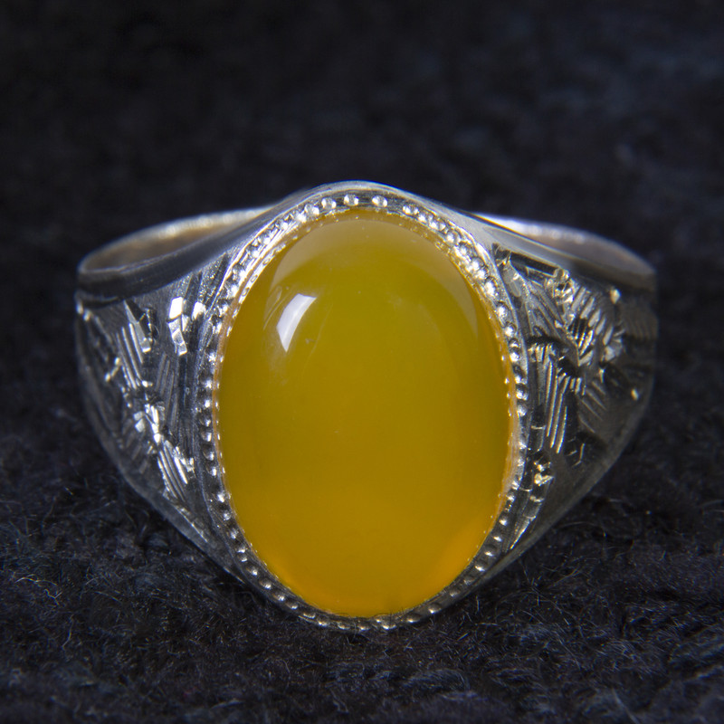 انگشتر نقره مردانه بازرگانی میلادی مدل سنگ عقیق زرد رکاب سیلندری کد AM_080