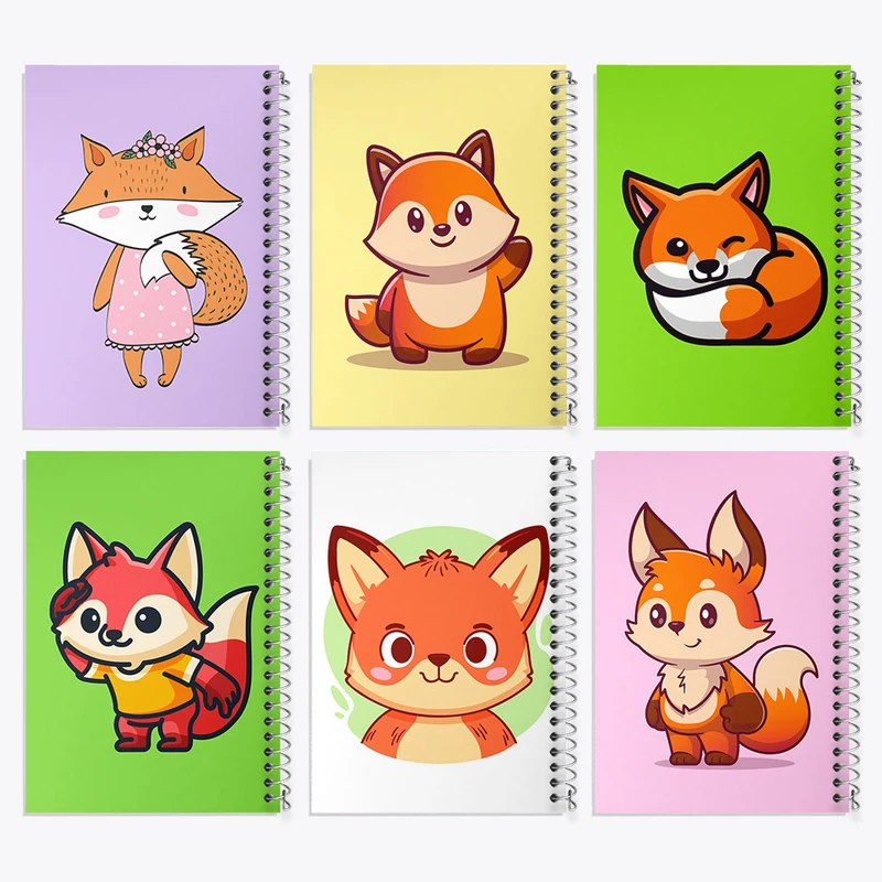 دفتر مشق 100 برگ خندالو طرح روباه بامزه کد 439 مجموعه 6 عددی