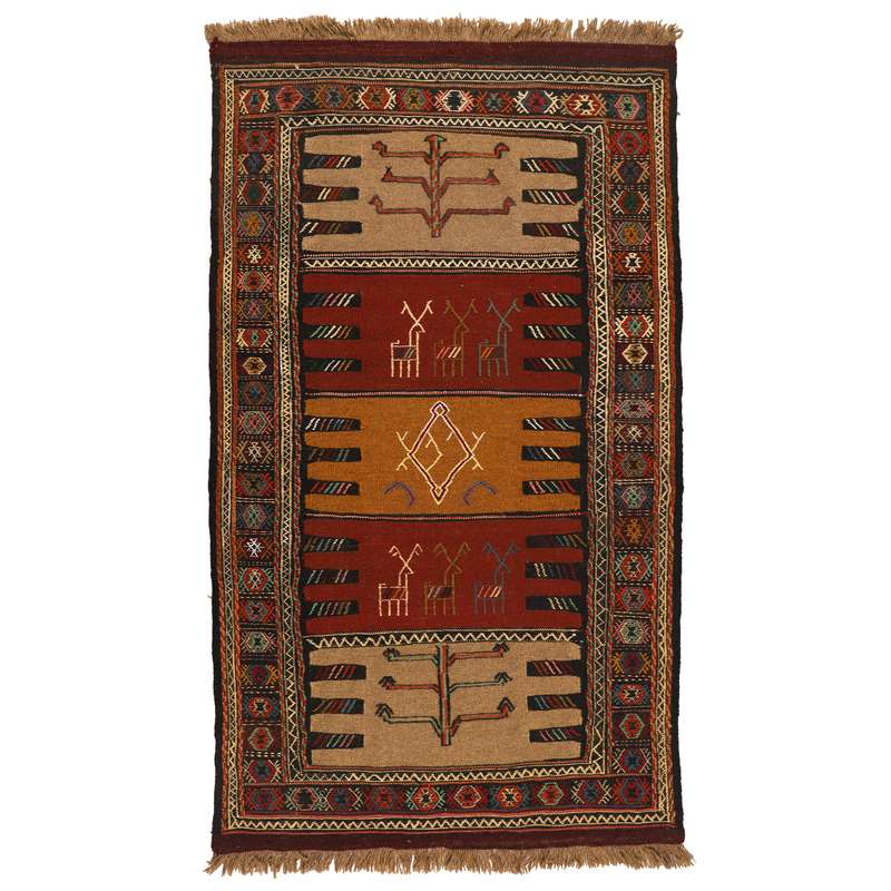 گلیم دستبافت دومتری طرح سفره کردی کد 1405179