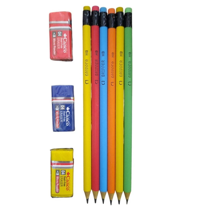 مداد مشکی با درجه سختی HB گریپر مدل پاک کن دار کد mn152 به همراه پاک کن مجموعه 9 عددی