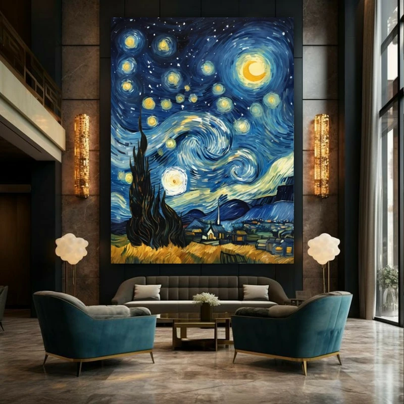 پوستر طرح نقاشی ونگوک مدل شب پر ستاره دل انگیز کد GR756