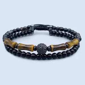 دستبند مردانه مدل چشم ببر و عقیق کد 55