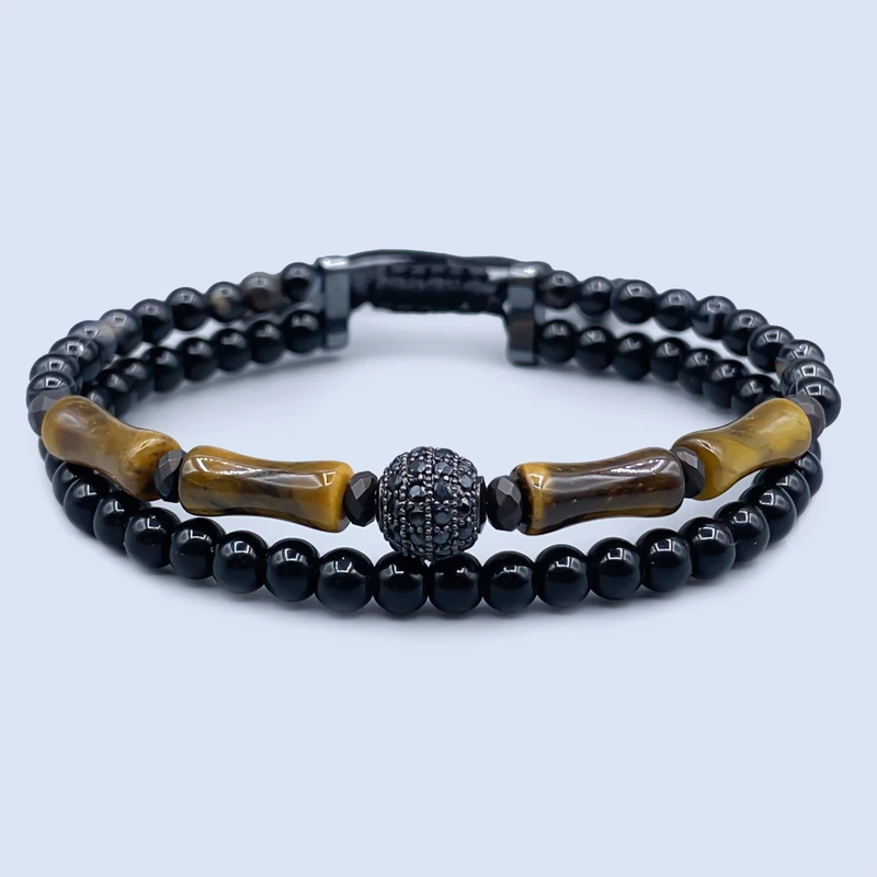 دستبند مردانه مدل چشم ببر و عقیق کد 55