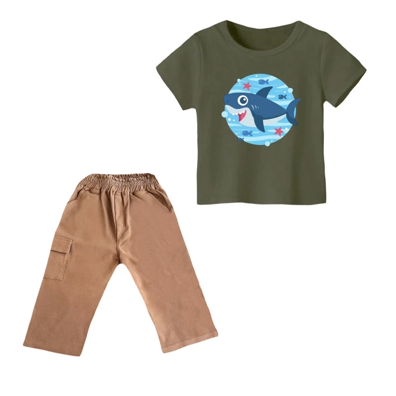 ست تی شرت و شلوارک پسرانه مدل کوسه کد ۱۱